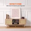 Rattan TV Stand, Boho TV Cabinet for 55 inch TV, Mid Century Modern TV Stand, Rattan TV Console with Adjustable Shelfs for Living Room, Media Room
