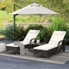 2 Reclining Chaise Lounge Chairs, Rolling Outdoor Chairs with Cushion, Pillow, Headrest, Armrests, and Wheels, Cream