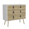 Dresser 29"H, 3 Drawers Dresser with Handles and Wooden Legs, White / Macadamia