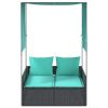 Patio Double Sun Lounger Black PE rattan, powder-coated steel