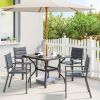 37" Square Outdoor Dining Table for 4, Patio Table with Umbrella Hole, Shelf, Faux Wood Top for Garden, Backyard, Gray