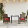Patio Chairs with Cushions 2 pcs Brown Poly Rattan