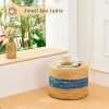 Handmade Woven Foot Stool Natural Water Hyacinth Ottoman for Home Decor & Seating Blue