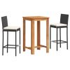 Garden Bar Set Black Solid Acacia wood Three-piece set