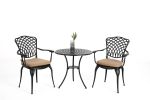 3 Piece Patio Bistro Set Cast Aluminum Bistro Table and Chairs Set of 2 with Umbrella Hole,All Weather Metal Bistro Table Set