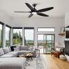 60 in. Integrated LED Farmhouse Indoor/Outdoor Black Smart Ceiling Fan with Remote Control