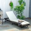 Outdoor Wicker Lounge Chair, PE Rattan, Adjustable Backrest, Comfortable Cushion for Poolside Sun Tanning, White