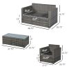 4-Piece Resin Wicker Set Outdoor Seating with Chairs Loveseat Glass Table Gray
