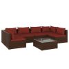 7 Piece Patio Lounge Set with Cushions Poly Rattan Brown