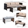 3PC Wicker Patio Furniture Set Rattan Conversation Sectional Sofa with Cushioned Lounge Chaise for Garden