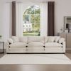 Mid-Century Modern Sofa 3-Seater Sectional Sofa with 2 Arm Pillows and 3 Throw Pillows, Light Beige Corduroy Fabric