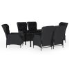 Garden Dining Set Dark grey, Black Steel frame, PE rattan, Glass top