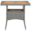 Dining Set Grey, Brown Poly rattan, acacia wood, powder-coated steel