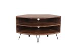 Fan Shape Reclaimed Wood Corner Media Table for Living Room Wise Use Your Space