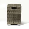 Beige Rattan Fire Pit Table with Tank Holder and Ceramic Tile Tabletop