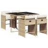Patio Dining Set Set of 4 Beige PE Rattan Medium Collapsible