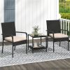 3-Piece Patio PE Wicker Bistro Set, Tempered Glass 2-Tier Side Table Outdoor Chair Set-Beige