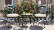 U_STYLE Outdoor Leisure Set, 2 Rattan Single Chairs with A Glass Round Table, Perfectly Suited for Patios, Balconies, and Courtyards