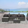 6PC Outdoor Rattan Sofa Set Charcoal Cushions Wicker Sectional Patio Furniture with Ottoman & Coffee Table