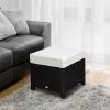 Outdoor Ottoman 20 Inch PE Rattan Wicker Fade-Resistant Footrest with Cushion Steel Frame Black