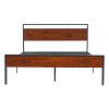 King Size Bed Frame, 14 Inch Black Metal Platform Bed Frame with Retro Brown Wooden Headboard and Footboard, Large Under-Bed Storage