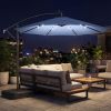 10 ft Cantilever Patio Umbrella with Light, Weight, Offset Hanging Outdoor Umbrella with Protective Cover, Dark Blue