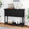 Retro Console Table with Storage, Narrow Entryway Table with 2 Drawers and 2 Door Cabinets, Long Sofa Table Behind Couch for Living Room, Foyer, Black