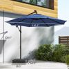 10 ft Cantilever Patio Umbrella with Light, Weight, Offset Hanging Outdoor Umbrella with Protective Cover, Dark Blue