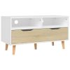 TV Cabinet White and Sonoma Oak Engineered wood Medium TV Cabinet
