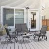 4-Piece Patio Conversation Set, 2-Person Glider, Sling Chair & Glass Table, Outdoor Furniture for Lawn, Black