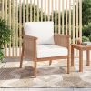 White Boho Patio Acacia Wood Chair with Woven Rope Armrests, Cushioned Outdoor Accent Chair for Porch Balcony