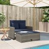 Patio Sofa Grey and Navy Blue PE rattan and powder-coated steel