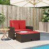 Patio Sofa Brown and Red Poly Rattan 2-Seater
