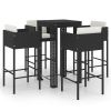 Garden Bar Set Black PE rattan 5 Piece Set Footrest