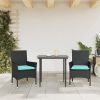 Patio Chairs with Cushions 2 pcs Black Poly Rattan