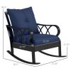 Nautical Rocking Chair, Outdoor Wicker Rattan, Blue Cushions, Porch Relaxation