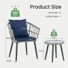3 Piece Outdoor Patio Furniture Set, Wicker Bistro Chairs with Glass Top Table for Apartment Balcony, Small Backyard, Porch and Deck, Gray