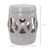 14" x 17" Ceramic Garden Stool with Double-Coin Knotted Ring Design & Strong Glazed Material, Decorative Outdoor Stool, Home Collection, White
