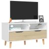 TV Cabinet White and Sonoma Oak Engineered wood Medium TV Cabinet