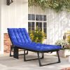 Folding Chaise Lounge Chair Outdoor Tanning Chair with 5-Position Backrest, Cushion, Side Pocket, Gray/Blue
