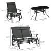 4-Piece Patio Conversation Set, 2-Person Glider, Sling Chair & Glass Table, Outdoor Furniture for Lawn, Black