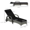 2 Reclining Chaise Lounge Chairs, Rolling Outdoor Chairs with Cushion, Pillow, Headrest, Armrests, and Wheels, Black