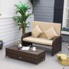 Patio Wicker Sofa Set 2 Seater Outdoor Rattan Lounge with Storage Footstool Side Tables