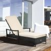 Adjustable PE Rattan Woven Sun Lounger with Washable Cushion, Single or Dual Use