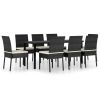 Dining Set Black Poly rattan, powder-coated steel, glass