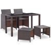 Outdoor Furniture Set Brown Steel, Poly Rattan, Polyester, Glass