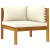 Corner Sofa Cream White Solid Acacia Wood, 100% polyester cushions