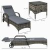 Patio Wicker Chaise Lounge Chair Set of 2 with Table, Adjustable Backrest, Wheels, Cushion & Headrest, Gray