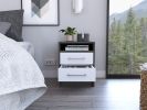 Smokey Oak and White 2-Drawer 1-Shelf Rectangle Nightstand