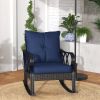 Nautical Rocking Chair, Outdoor Wicker Rattan, Blue Cushions, Porch Relaxation